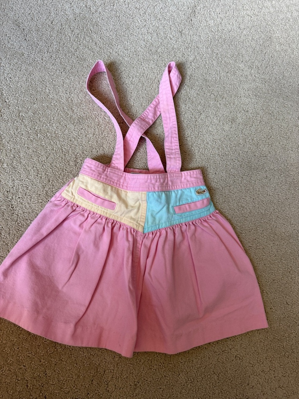 Lacoste Pink Suspender Skirt with Pastel Yellow and Pastel Blue Waistband